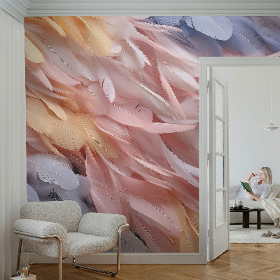 Fotobehang voor kinderkamer met pastelkleurige veren