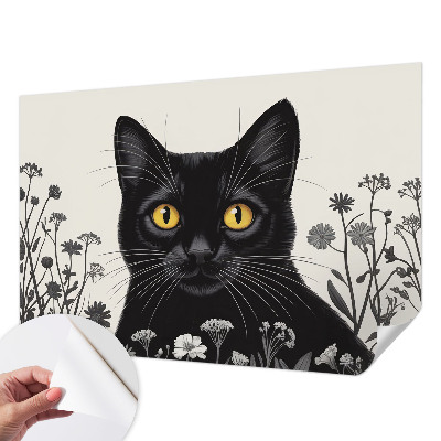 Zelfklevend fotobehang op maat met een patroon van katten en bloemen