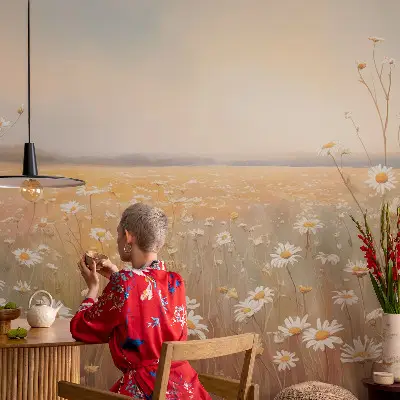 Fotobehang zelfklevend met een bloemenweide als motief