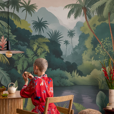 3D fotobehang met een exotisch landschap