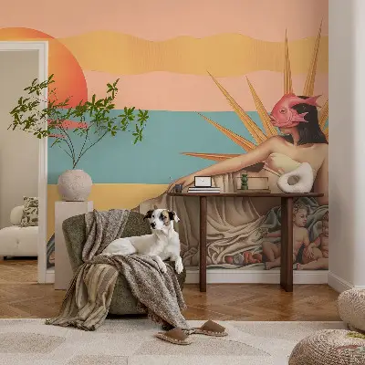 Fotobehang babykamer met het thema 'Het Westen van het Surrealisme' voor kinderkamer