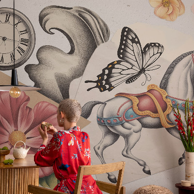 Foto behang voor de keuken Vintage bloemen