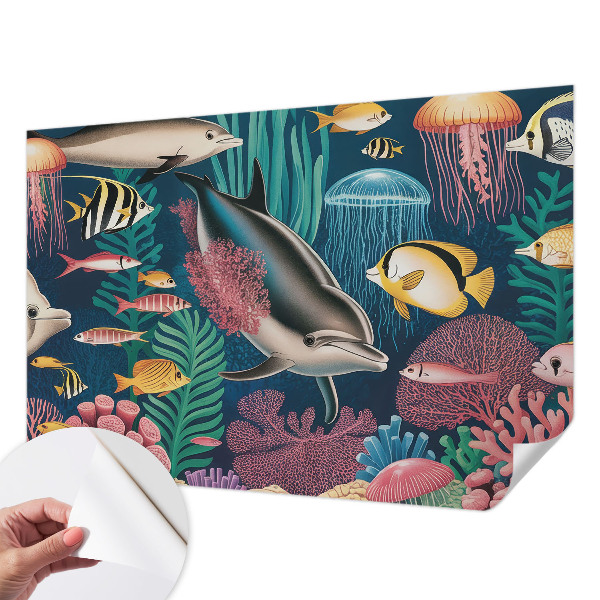 Fotobehang zelfklevend met onderwaterfauna als patroon