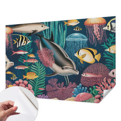 Fotobehang zelfklevend met onderwaterfauna als patroon