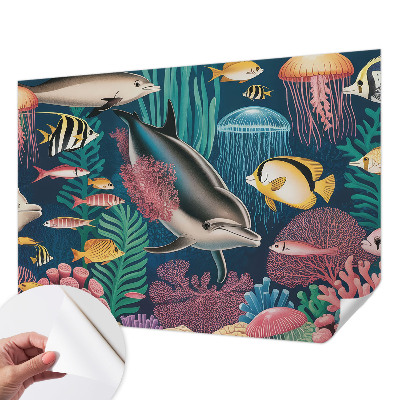 Fotobehang zelfklevend met onderwaterfauna als patroon