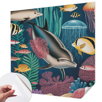 Fotobehang zelfklevend met onderwaterfauna als patroon