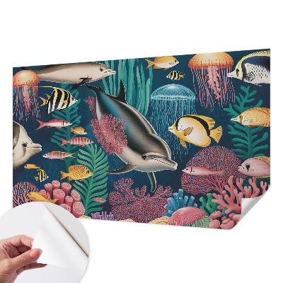 Fotobehang zelfklevend met onderwaterfauna als patroon