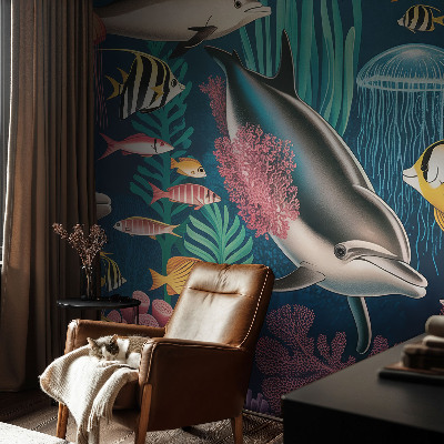 Fotobehang zelfklevend met onderwaterfauna als patroon
