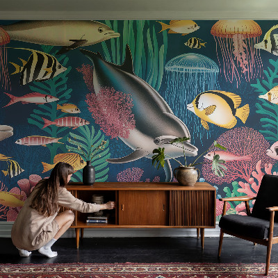 Fotobehang zelfklevend met onderwaterfauna als patroon