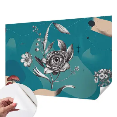 Zelfklevende behangsticker met een bloemmotief rondom het oog