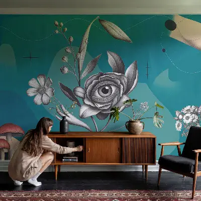 Zelfklevende behangsticker met een bloemmotief rondom het oog