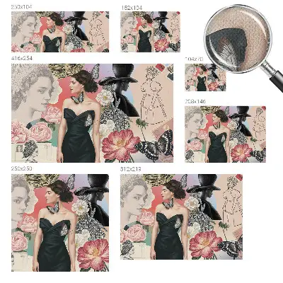 Fotobehang babykamer met bloemen en portretten als speels patroon