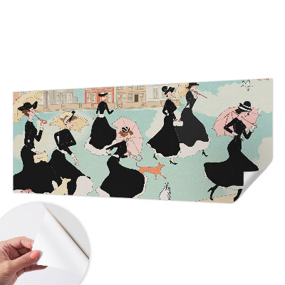 Fotobehang voor de kinderkamer met een print van vrouwen die lopen
