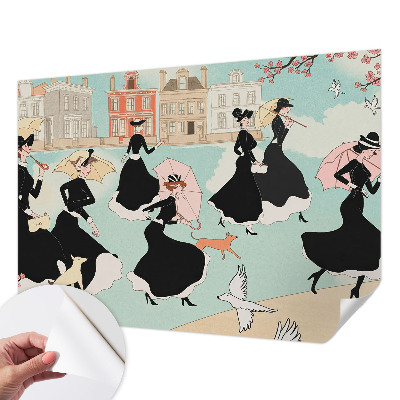 Fotobehang voor de kinderkamer met een print van vrouwen die lopen