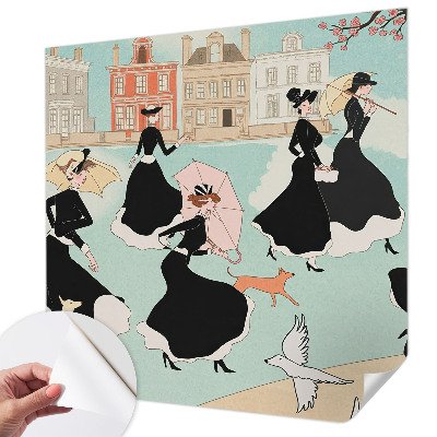 Fotobehang voor de kinderkamer met een print van vrouwen die lopen