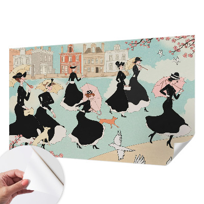 Fotobehang voor de kinderkamer met een print van vrouwen die lopen