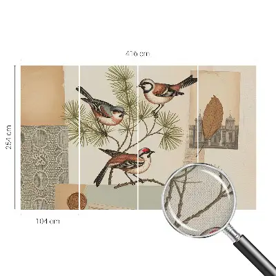 Zelfklevende behangsticker met een vogelcollage