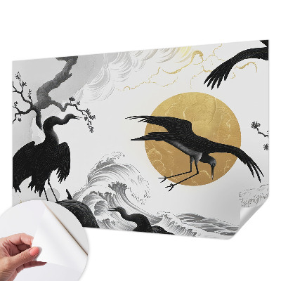 Fotobehang kinderkamer met zwarte kraanvogels