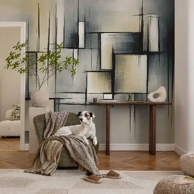 3D fotobehang met abstracte geometrische vormen