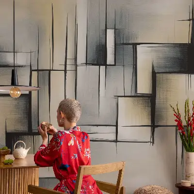 3D fotobehang met abstracte geometrische vormen