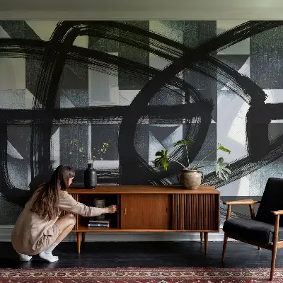 Fotobehang babykamer met een expressief geometrisch motief