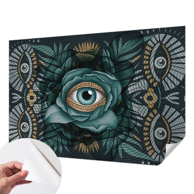 Fotobehang babykamer met een bloemmotief en een oogdetail