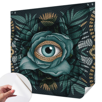 Fotobehang babykamer met een bloemmotief en een oogdetail