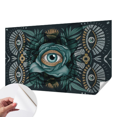 Fotobehang babykamer met een bloemmotief en een oogdetail