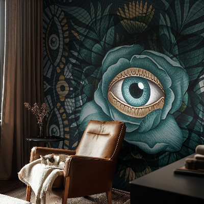 Fotobehang babykamer met een bloemmotief en een oogdetail