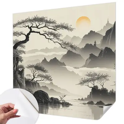 Zelfklevende behangsticker met een oosters landschap