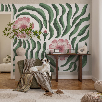Fotobehang voor de kinderkamer met een patroon van bloemen en bladeren