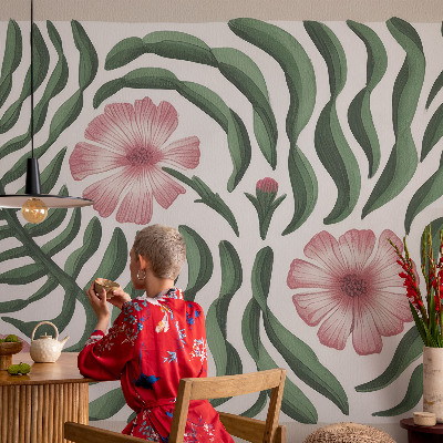 Fotobehang voor de kinderkamer met een patroon van bloemen en bladeren