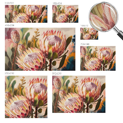 Foto behang voor de keuken met protea-bloemen als patroon