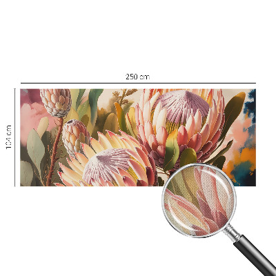 Foto behang voor de keuken met protea-bloemen als patroon