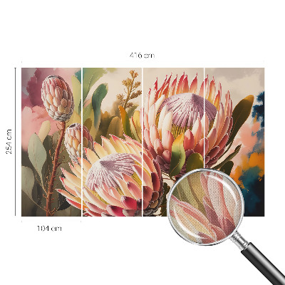 Foto behang voor de keuken met protea-bloemen als patroon