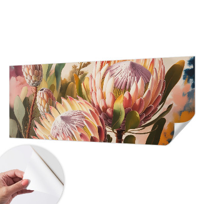 Foto behang voor de keuken met protea-bloemen als patroon