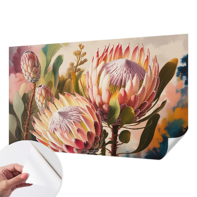 Foto behang voor de keuken met protea-bloemen als patroon