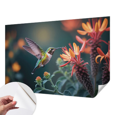 Zelfklevende behangsticker met kolibriebloemen als motief