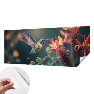 Zelfklevende behangsticker met kolibriebloemen als motief