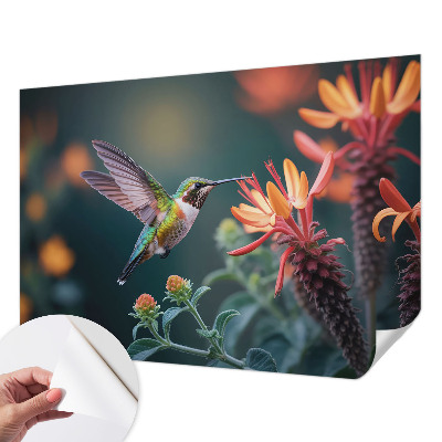 Zelfklevende behangsticker met kolibriebloemen als motief