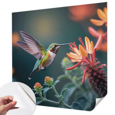 Zelfklevende behangsticker met kolibriebloemen als motief