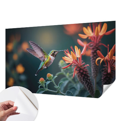 Zelfklevende behangsticker met kolibriebloemen als motief