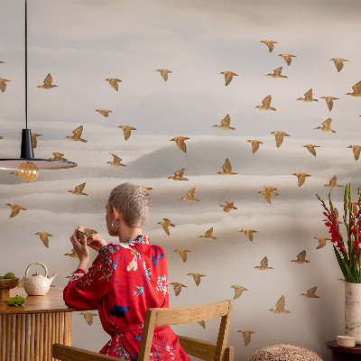 Foto behang voor de kinderkamer met een print van vogels in vlucht