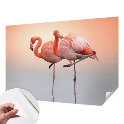 Zelfklevend fotobehang op maat met een delicaat patroon van flamingo's