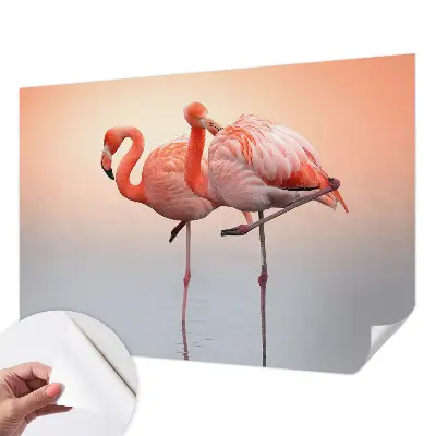 Zelfklevend fotobehang op maat met een delicaat patroon van flamingo's