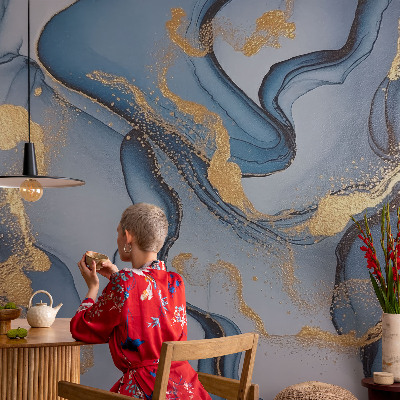 Fotobehang zelfklevend met blauwe golven als dessin