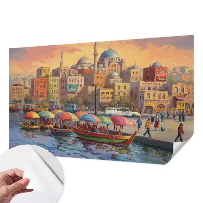 Fotobehang kinderkamer met een stedelijke kustscène