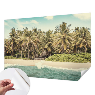 Zelfklevende behangsticker met een tropisch strandmotief