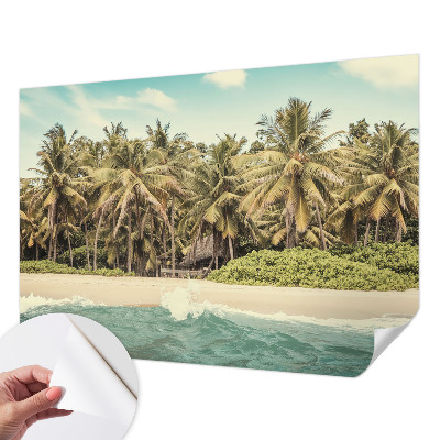 Zelfklevende behangsticker met een tropisch strandmotief