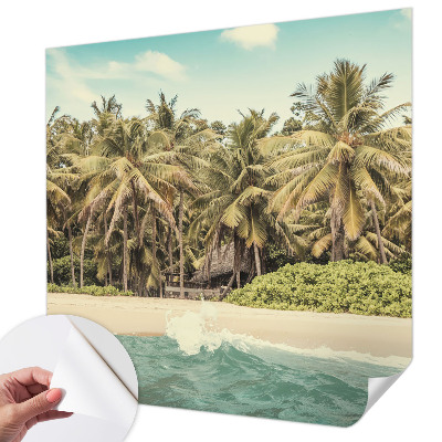 Zelfklevende behangsticker met een tropisch strandmotief